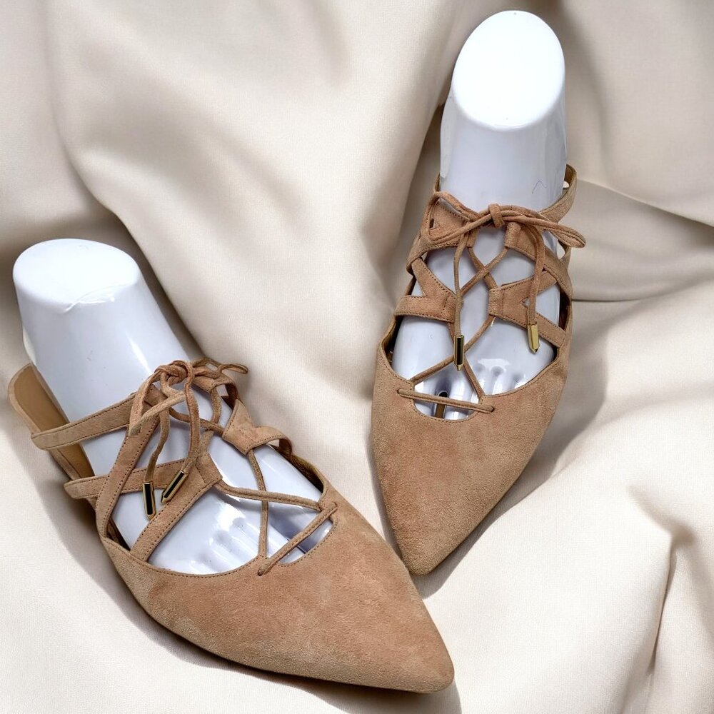 Aquazzura Firenze Belgravia French Rose Suede Cagey Pointy‎ Slides/Mules